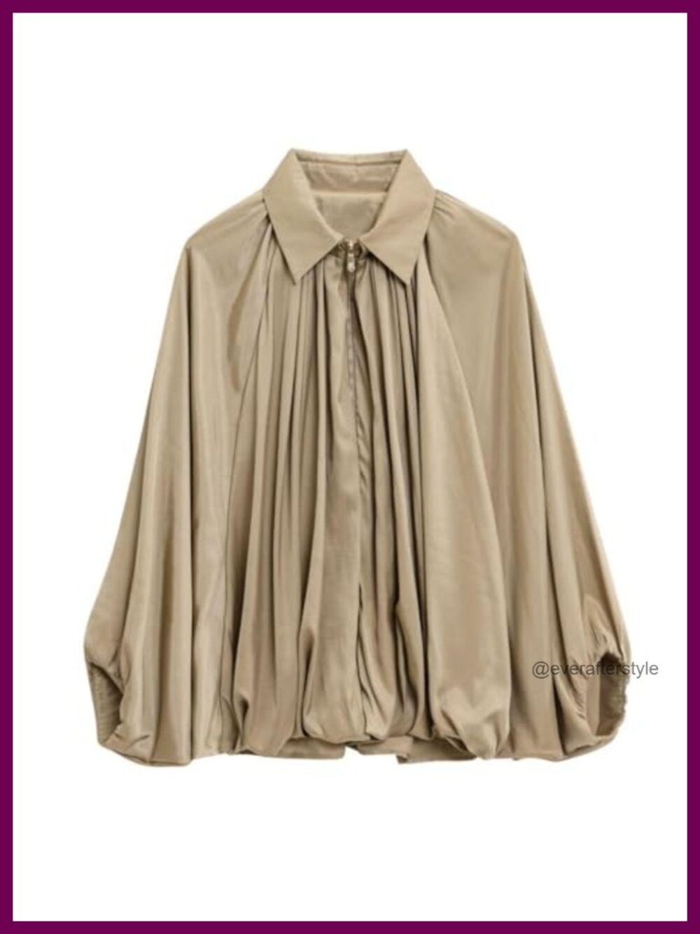 WOWULOVELY Puffed Bomber Jacket Oversized Batwing Sleeve Zip Pleated